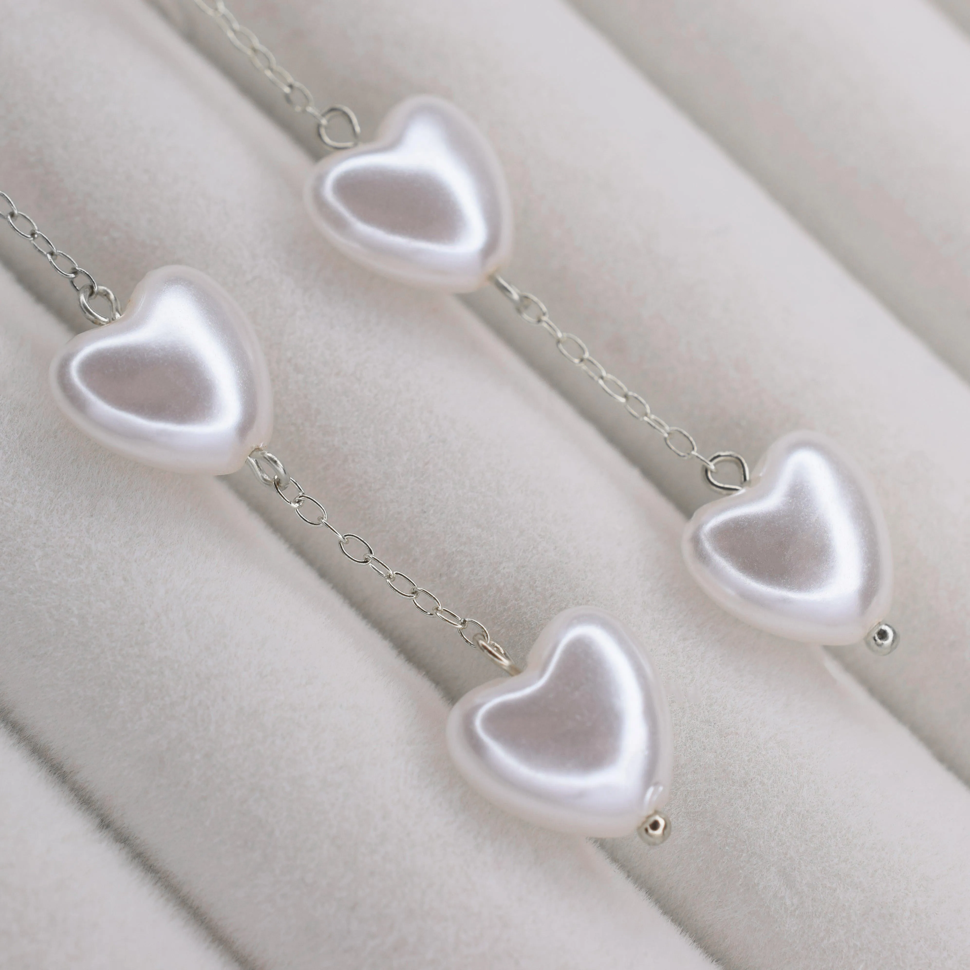 PEARL HEART DANGLE CLIP-ON EARRINGS IN SILVER