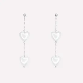PEARL HEART DANGLE CLIP-ON EARRINGS IN SILVER