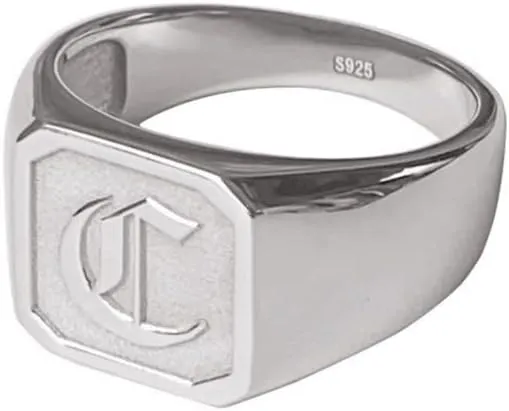Personalized 925 Sterling Silver Square Signet Ring Custom Engraved Old English Initial Pinky Ring