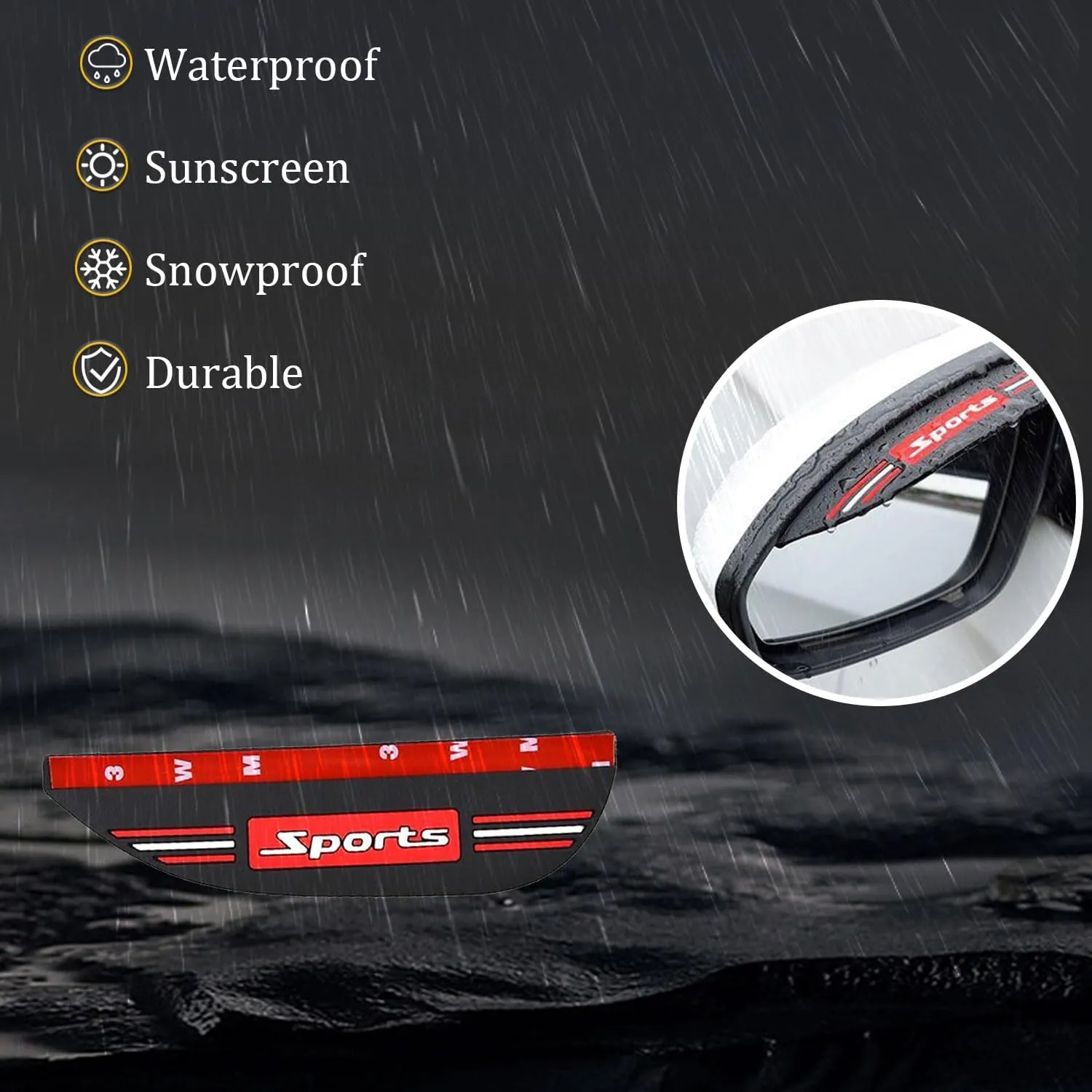 Pincuttee 2PC Side Mirror Visor Rain Guards,Car Rear View Mirror Rain Cover,Silicone Rain Shield,Mirror Cover Rubber Visor Guard(Black-Sport,2Pack)