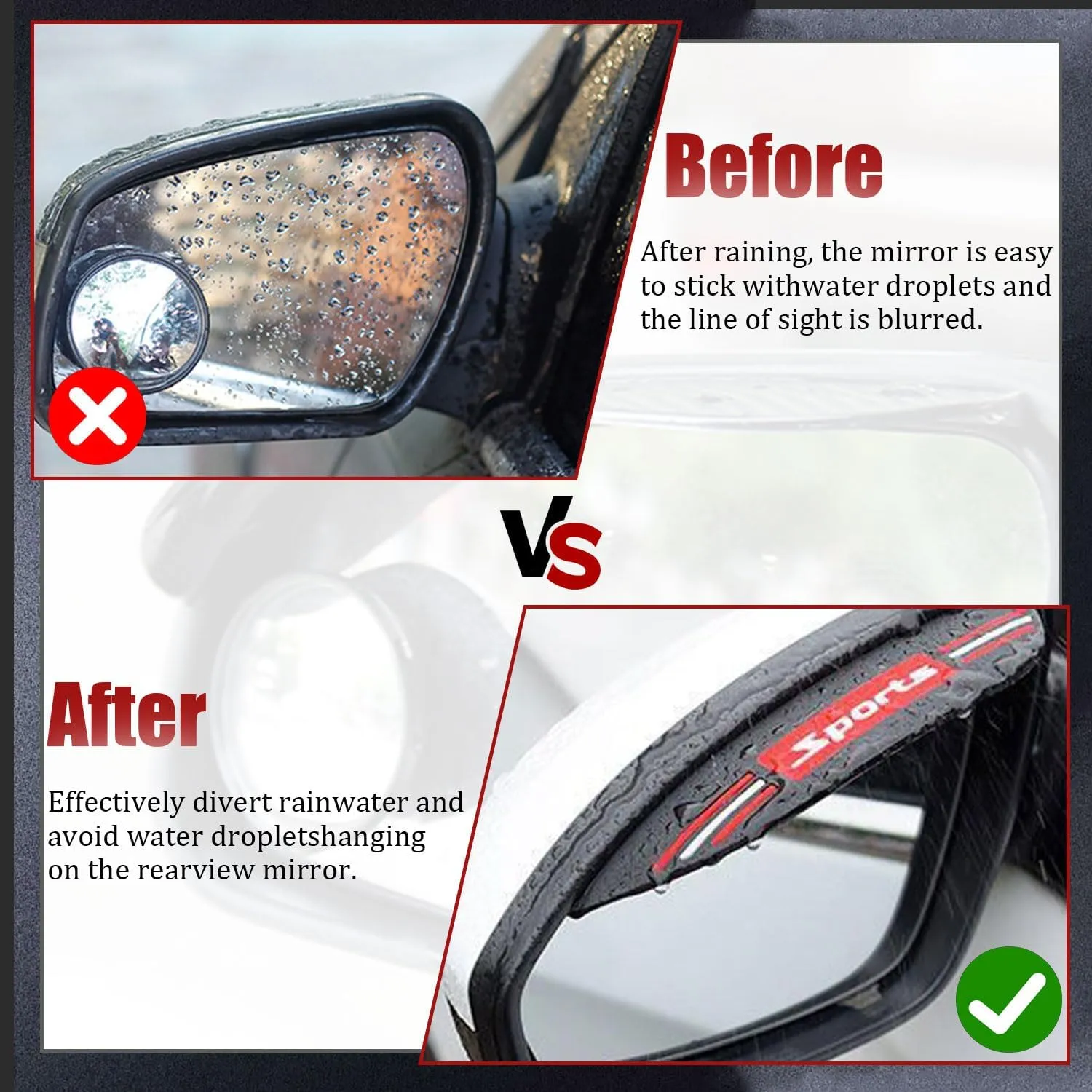 Pincuttee 2PC Side Mirror Visor Rain Guards,Car Rear View Mirror Rain Cover,Silicone Rain Shield,Mirror Cover Rubber Visor Guard(Black-Sport,2Pack)