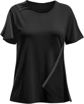 Post Shoulder Surgery Shirts for Women- Short Sleeve-Full Snap-Open Arm Shoulder Recovery Clothing Chemo Clothing