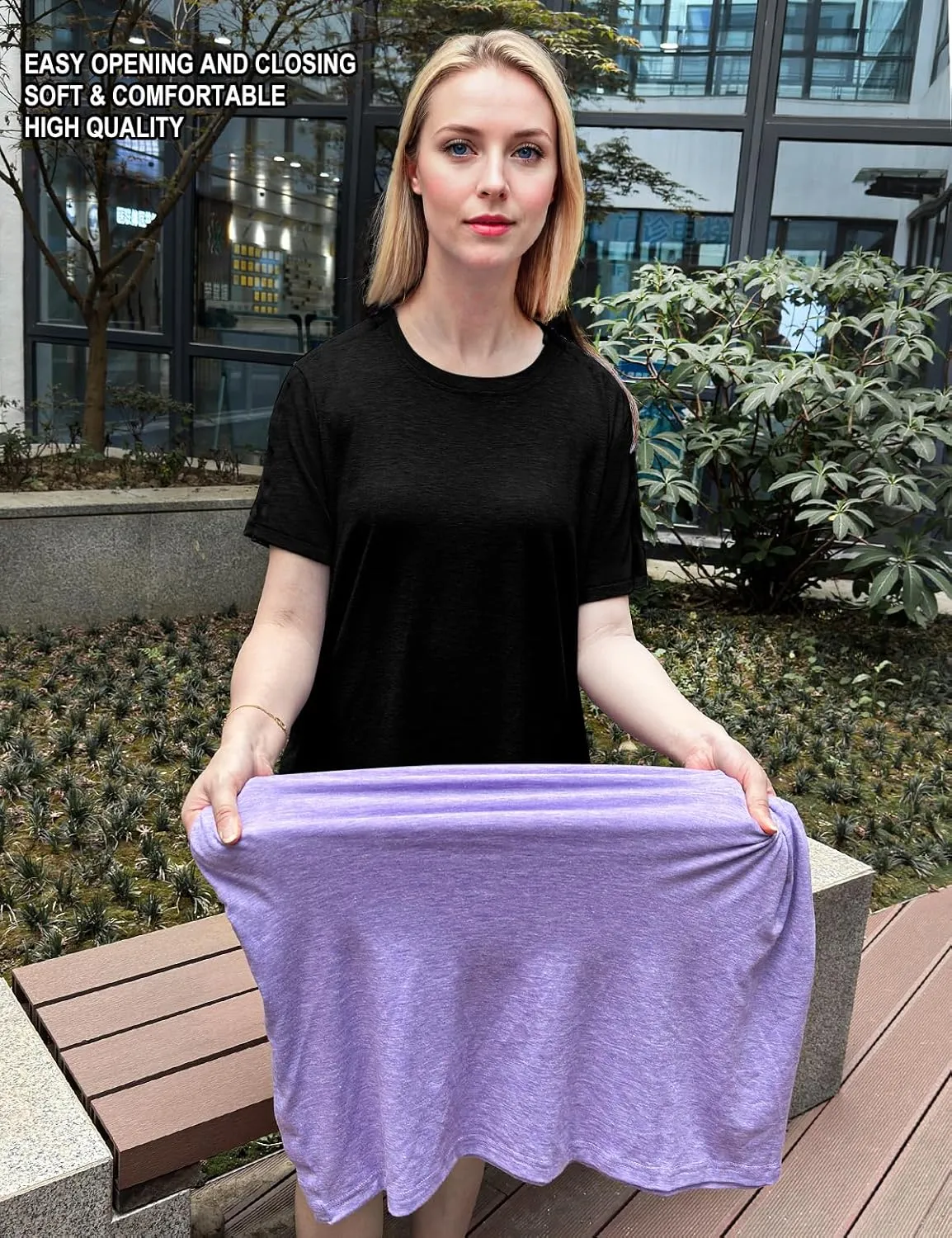 Post Shoulder Surgery Shirts for Women- Short Sleeve-Full Snap-Open Arm Shoulder Recovery Clothing Chemo Clothing