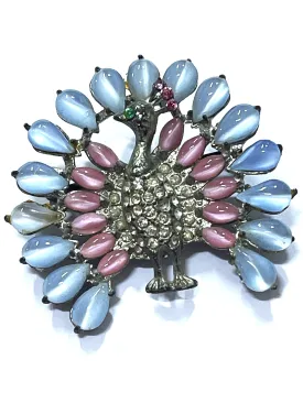 Pot Metal 1950's Vintage Peacock Rhinestone Brooch