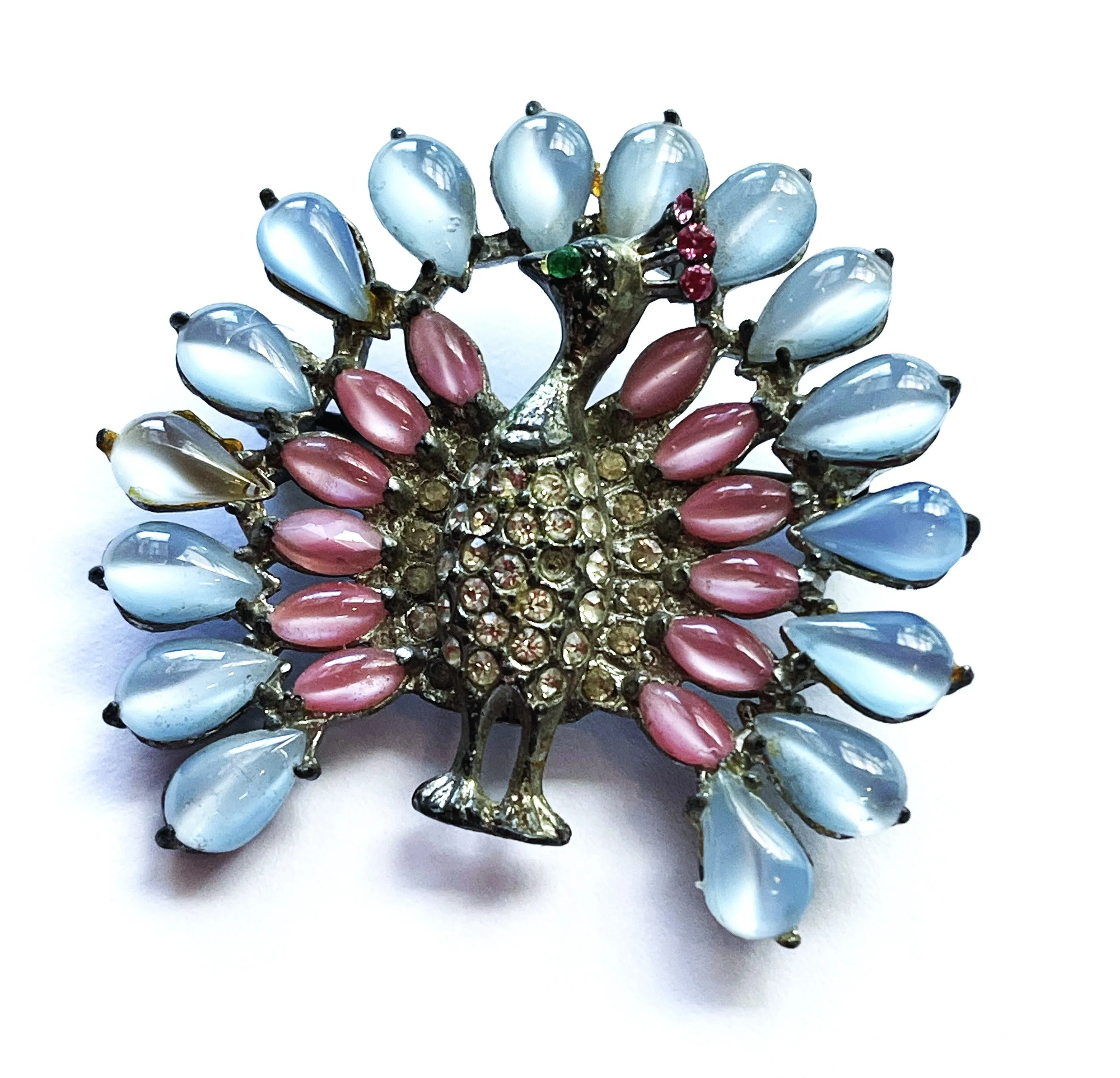 Pot Metal 1950's Vintage Peacock Rhinestone Brooch