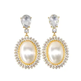 Pre Order:  Big Oval Pearl Crystal Long Drop Earrings