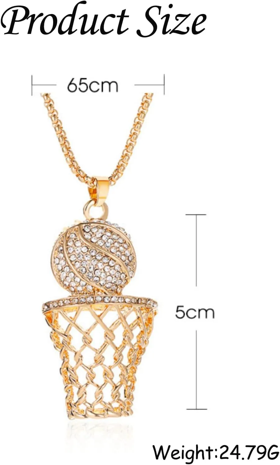 Punk Basketball Chain Necklace for Men Women, Sports Rim Hoop Pendant 14k Gold Hiphop Rhinestone Frame Charm Jewelry Gifts