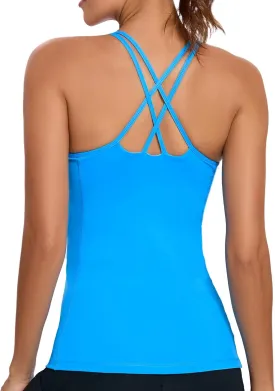 RUNNING GIRL Yoga Tank Tops for Women Built in Shelf Bra B/C Cups Strappy Back Activewear Workout Compression Tops