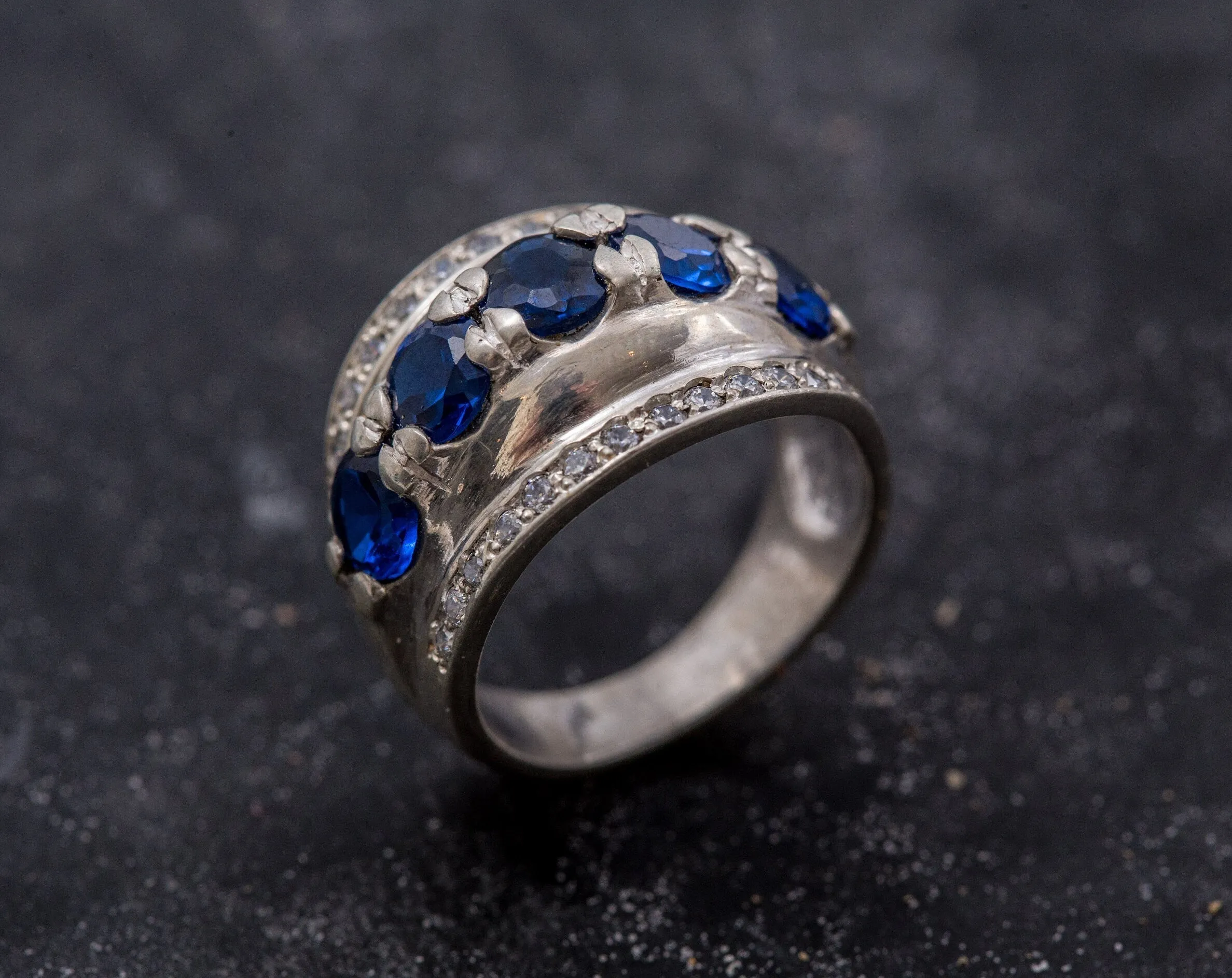 Sapphire Statement Ring - Chunky Silver Ring - Wide Sapphire Ring