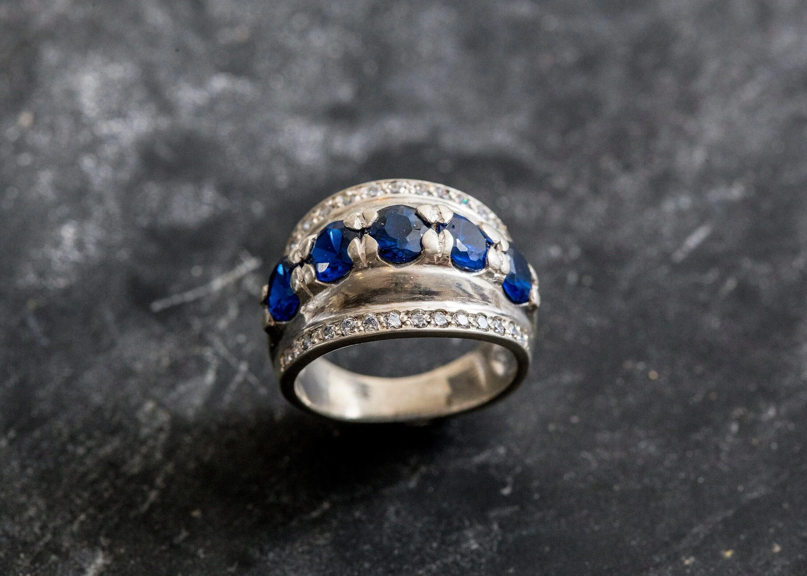 Sapphire Statement Ring - Chunky Silver Ring - Wide Sapphire Ring