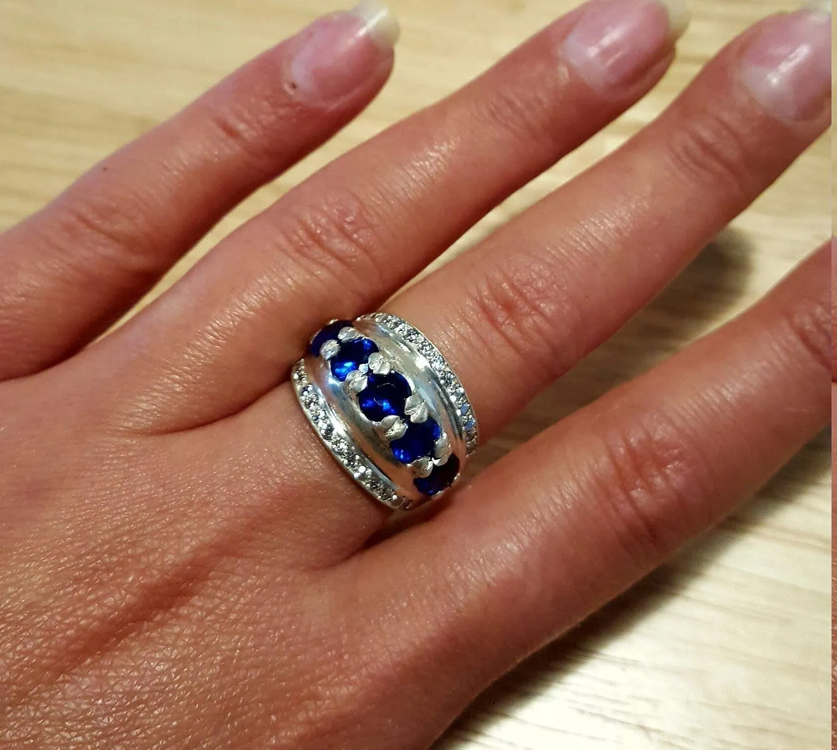 Sapphire Statement Ring - Chunky Silver Ring - Wide Sapphire Ring