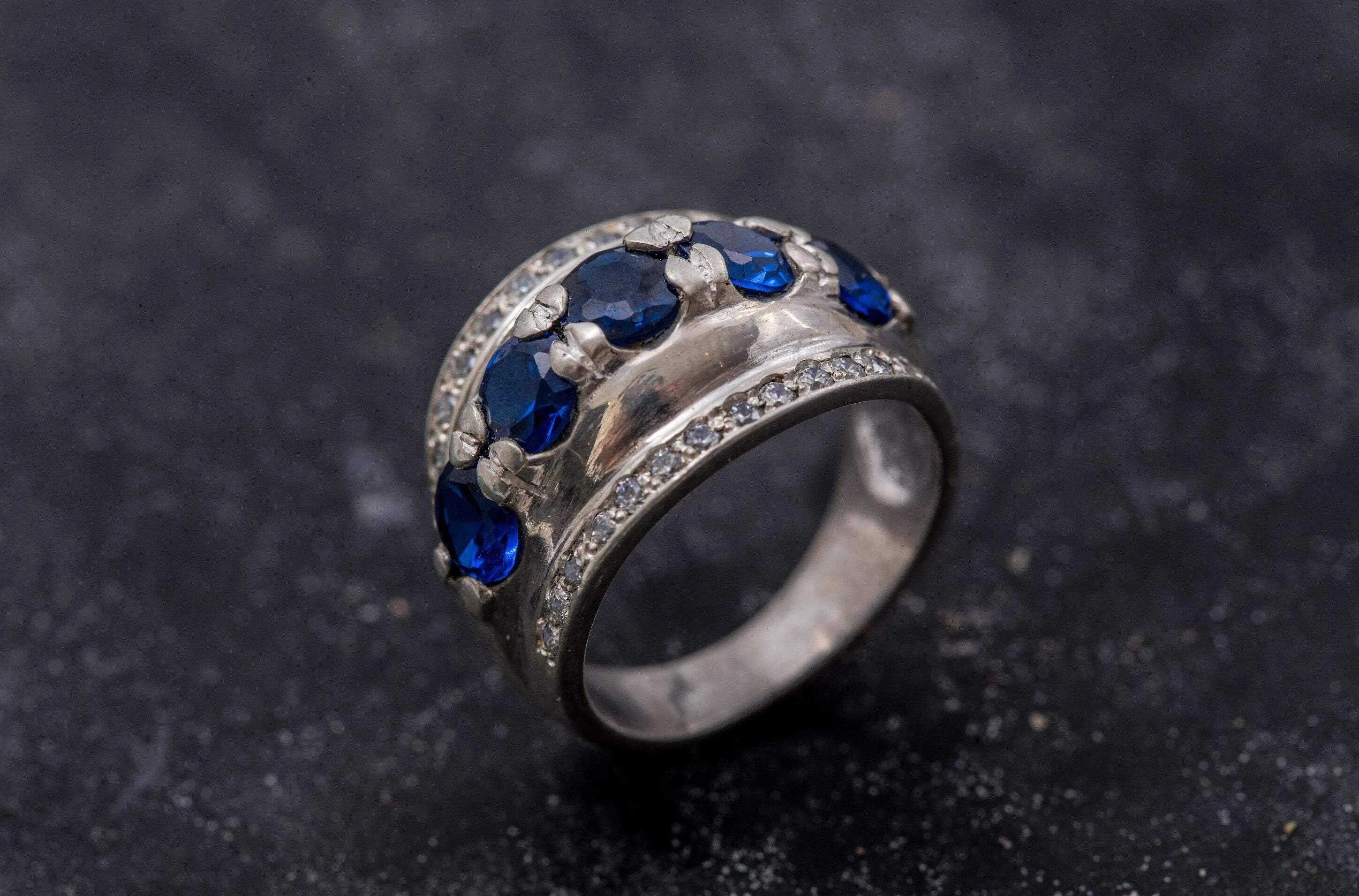 Sapphire Statement Ring - Chunky Silver Ring - Wide Sapphire Ring