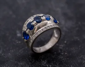 Sapphire Statement Ring - Chunky Silver Ring - Wide Sapphire Ring