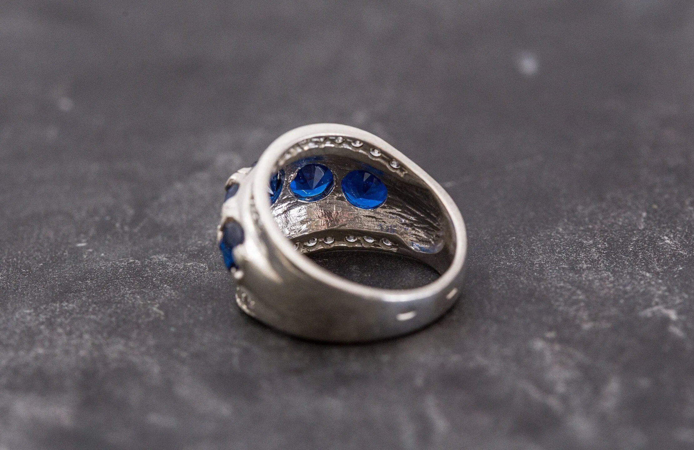 Sapphire Statement Ring - Chunky Silver Ring - Wide Sapphire Ring
