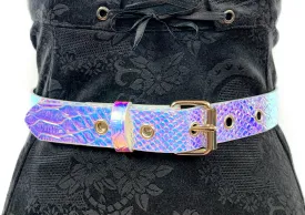 Snake Embossed  Holographic Plain Belt With Grommet 
1 1/4" Wide