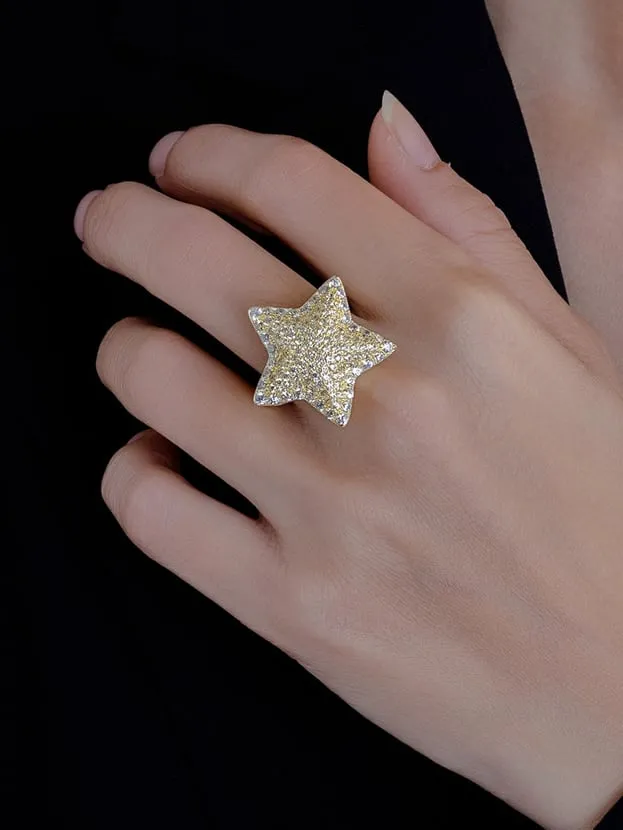 Star Ring 925 Sterling Silver 18K Gold Plated Pave Cubic Zirconia Simulated Diamonds Statement Women's Fine Jewelry Waterproof Tarnish Free Fashion Gifts