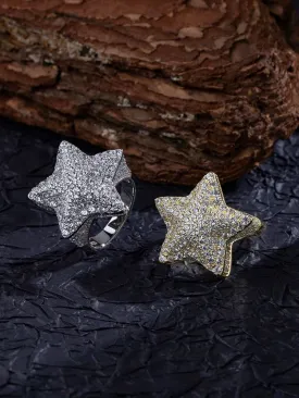 Star Ring 925 Sterling Silver 18K Gold Plated Pave Cubic Zirconia Simulated Diamonds Statement Women's Fine Jewelry Waterproof Tarnish Free Fashion Gifts