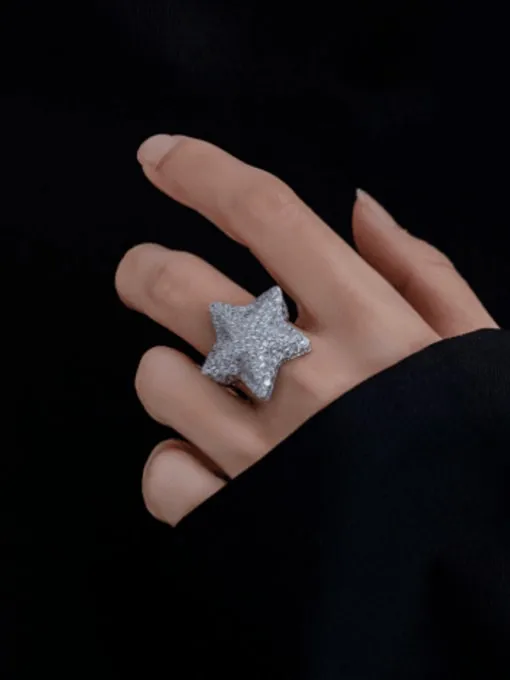 Star Ring 925 Sterling Silver 18K Gold Plated Pave Cubic Zirconia Simulated Diamonds Statement Women's Fine Jewelry Waterproof Tarnish Free Fashion Gifts