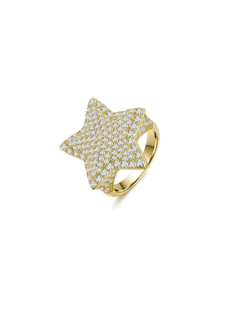 Star Ring 925 Sterling Silver 18K Gold Plated Pave Cubic Zirconia Simulated Diamonds Statement Women's Fine Jewelry Waterproof Tarnish Free Fashion Gifts