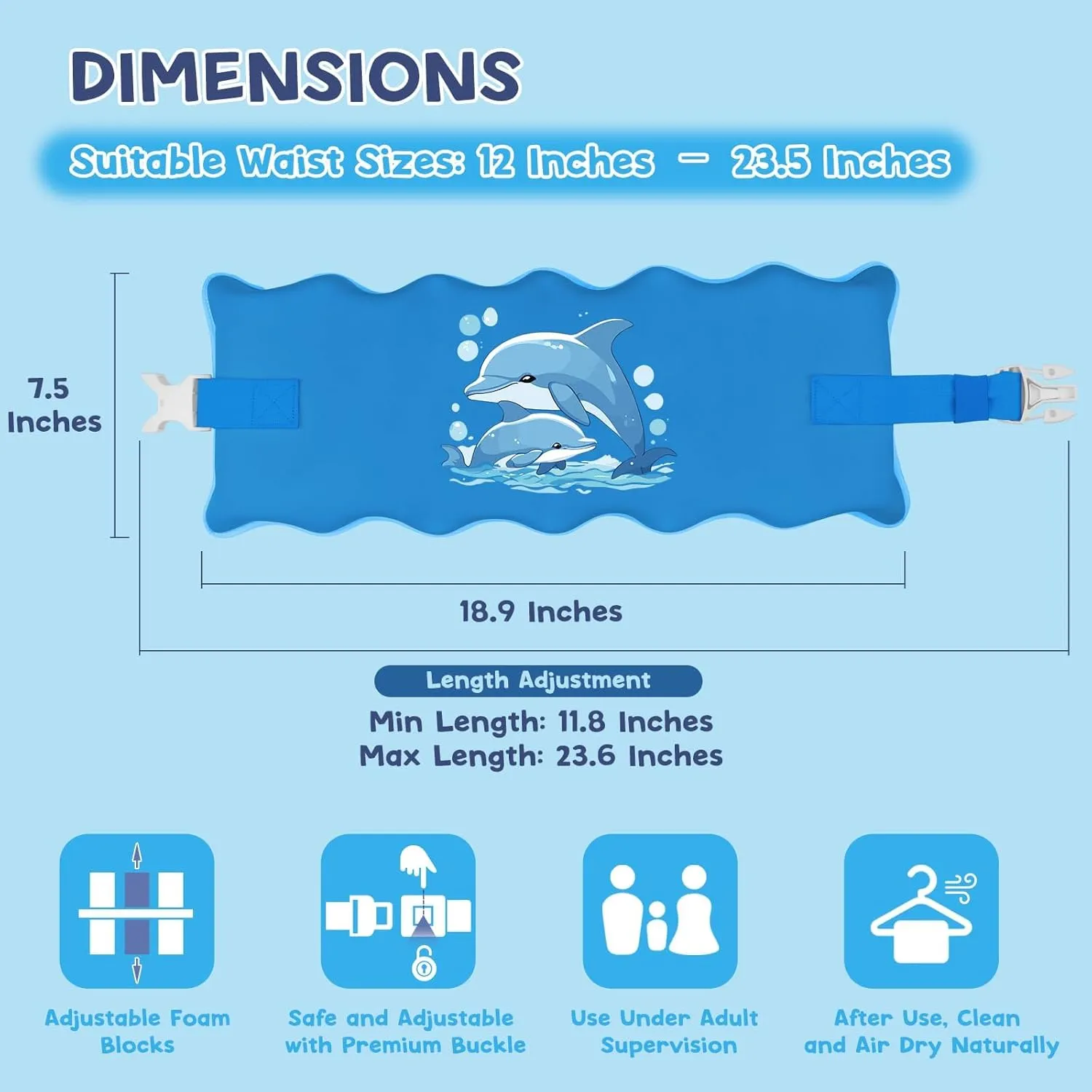 Toddler Swim Belt for Kids 2-6 Years Boys Girls Swim Trainer 33-66 lbs Adjustable Back Float Belt Water Safety Training Floaties for Pool Beach