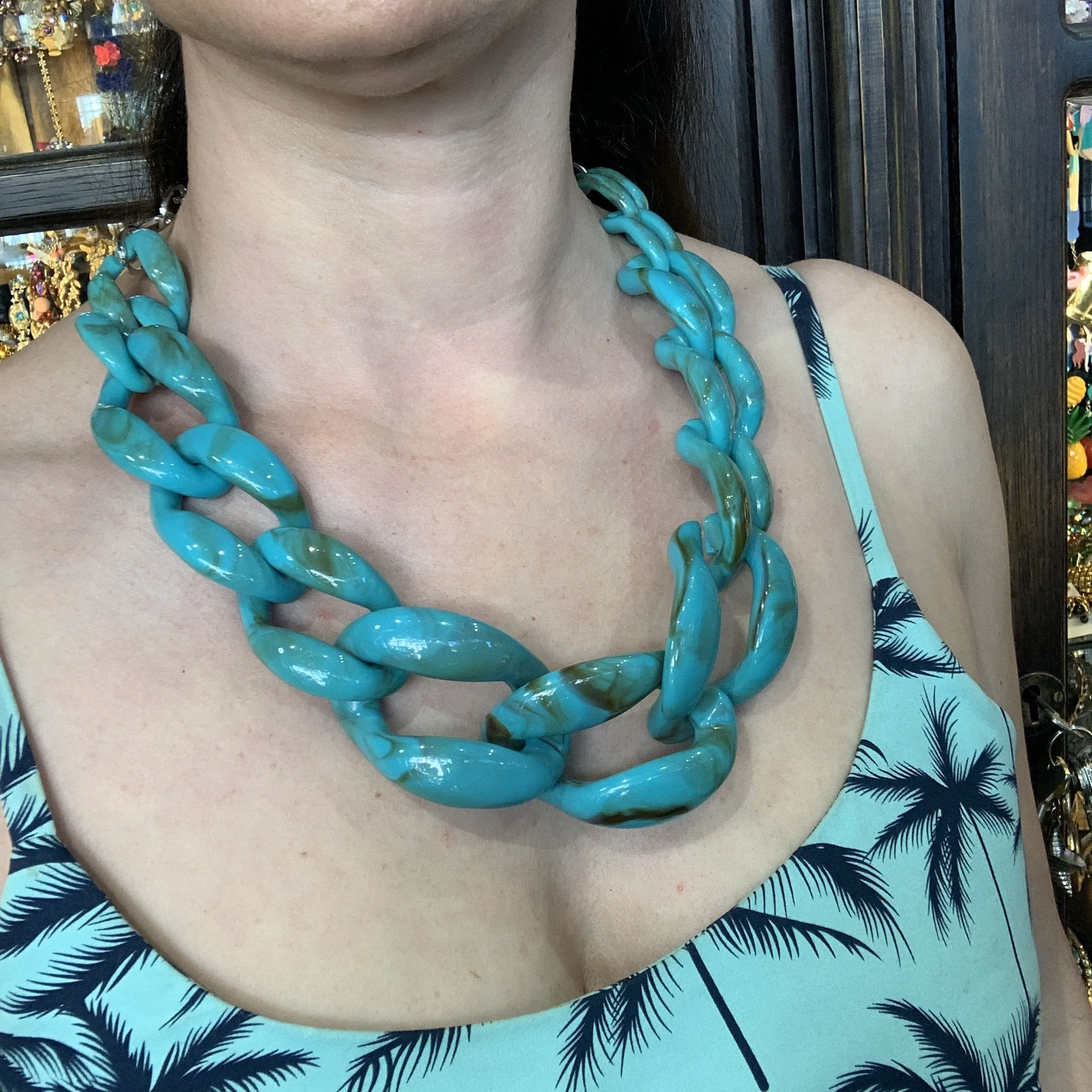 Turquoise Acrylic Chain Necklace