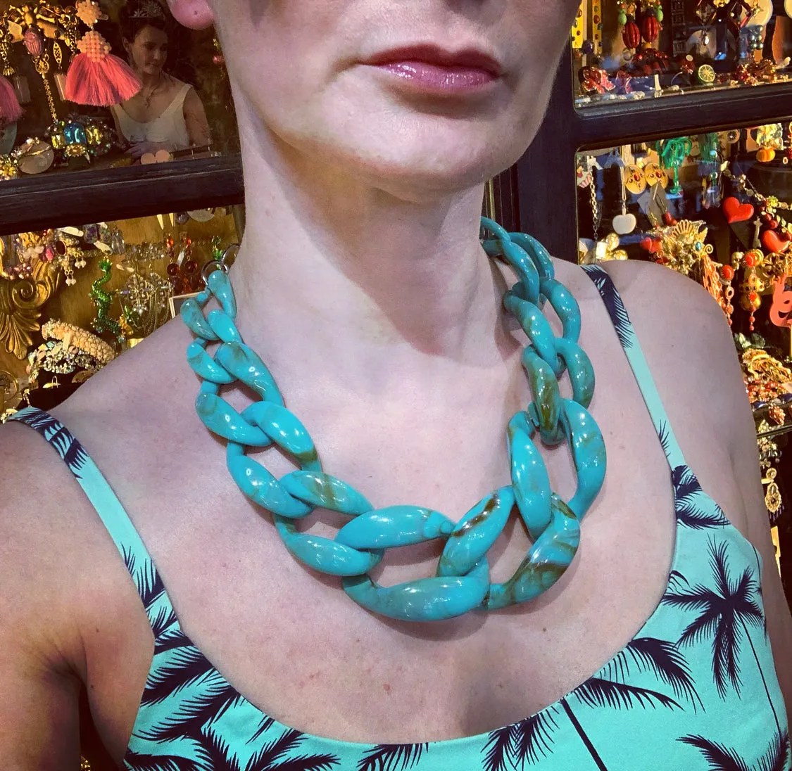 Turquoise Acrylic Chain Necklace