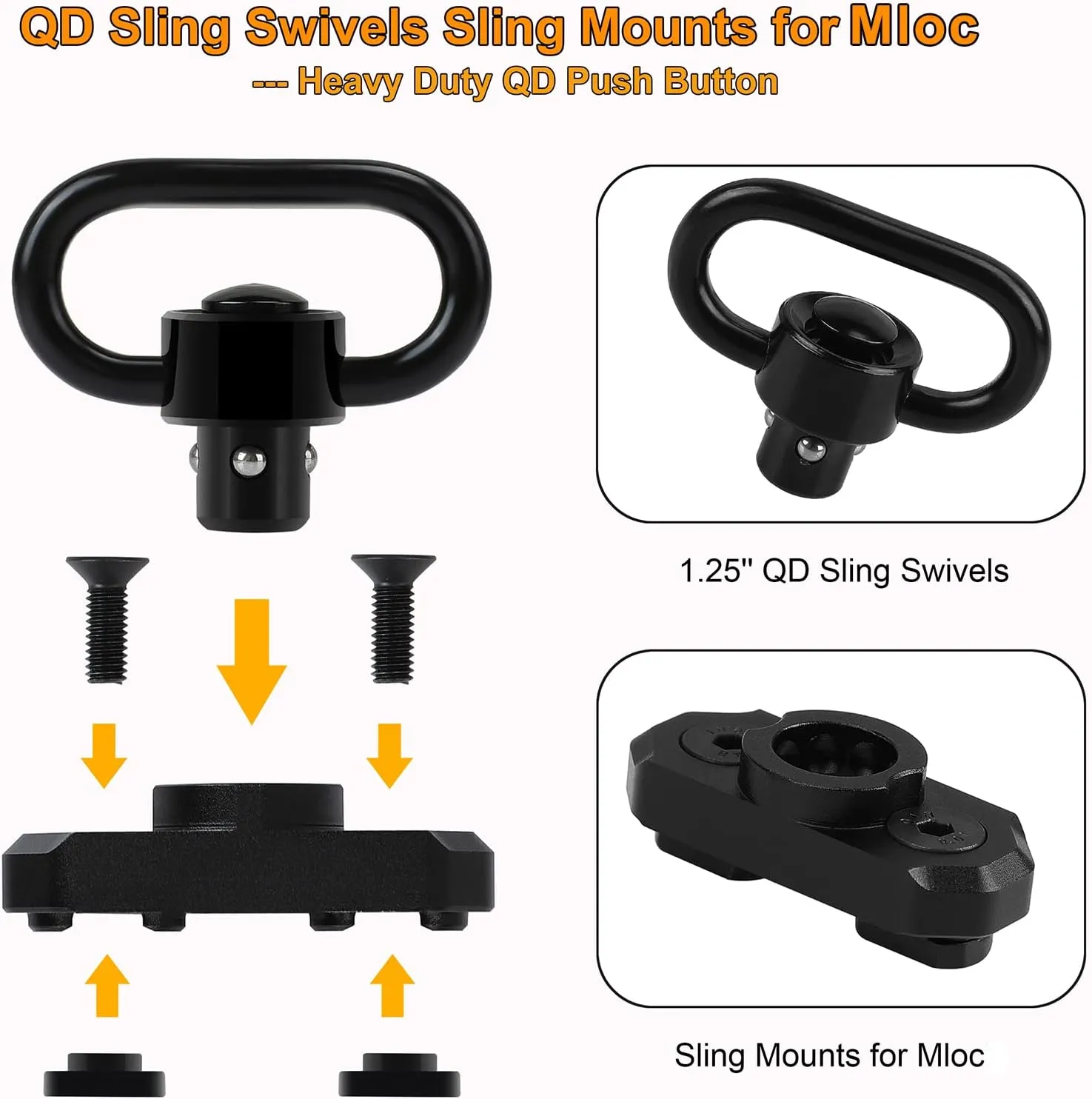 Two Point Traditional QD Sling 1.25" 2 Point Sling Swivels Mounts for Mlock