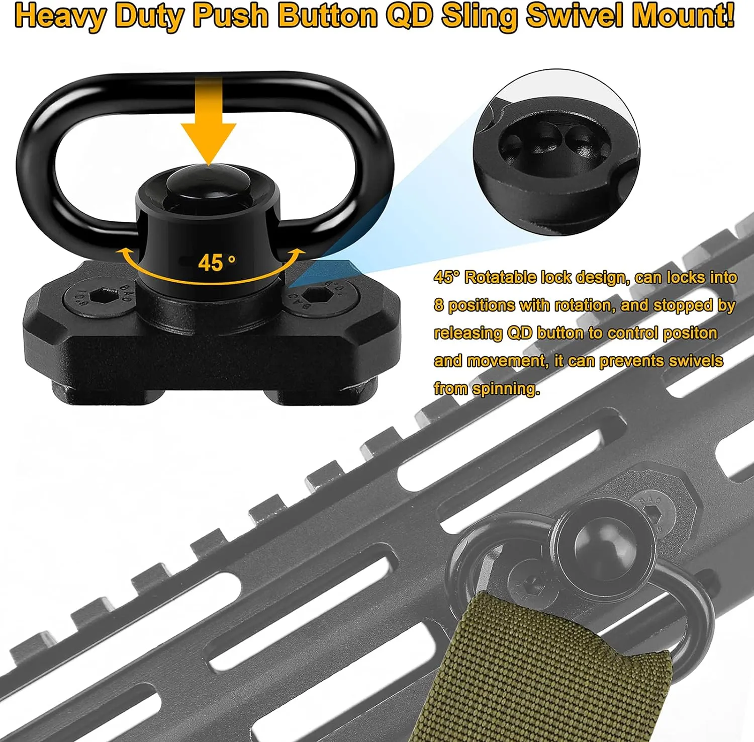Two Point Traditional QD Sling 1.25" 2 Point Sling Swivels Mounts for Mlock