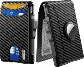 umoven AirTag Wallet for Men - with Pop Up Aluminum Case Money Clip Slim Leather Slots Credit Card Holder RFID Blocking Bifold Minimalist Wallet with Gift Box