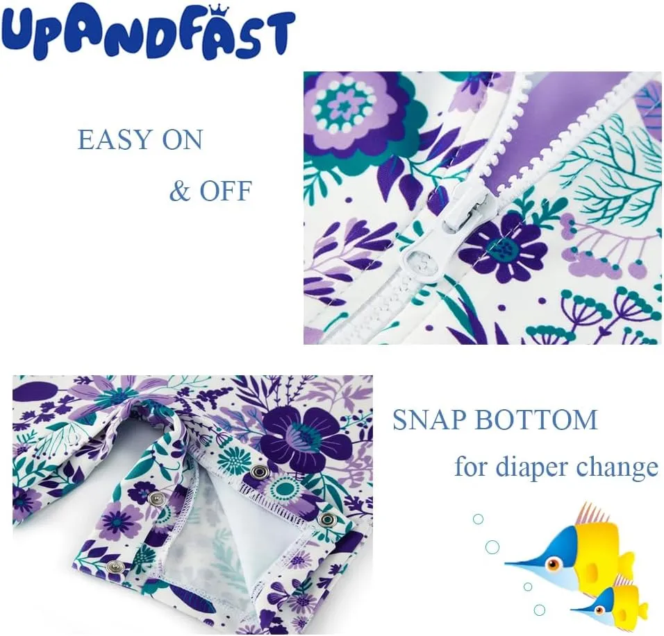 upandfast Baby/Toddler Girls Sunsuit Swimsuit with Snap Bottom UPF 50  Infant One Piece Rashguard Swimwear