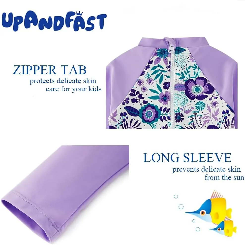 upandfast Baby/Toddler Girls Sunsuit Swimsuit with Snap Bottom UPF 50  Infant One Piece Rashguard Swimwear
