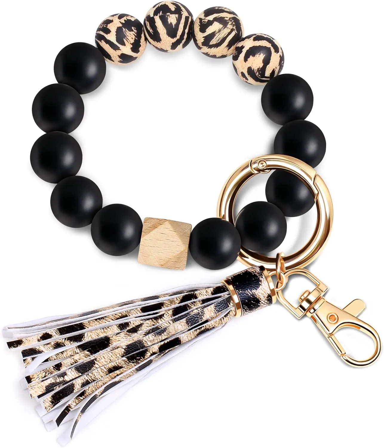 UpUDo Keychain Bracelet Wristlet, Silicone Beaded Key Ring Bracelet with Card Wallet, Elastic Keyring Bangle for Womens