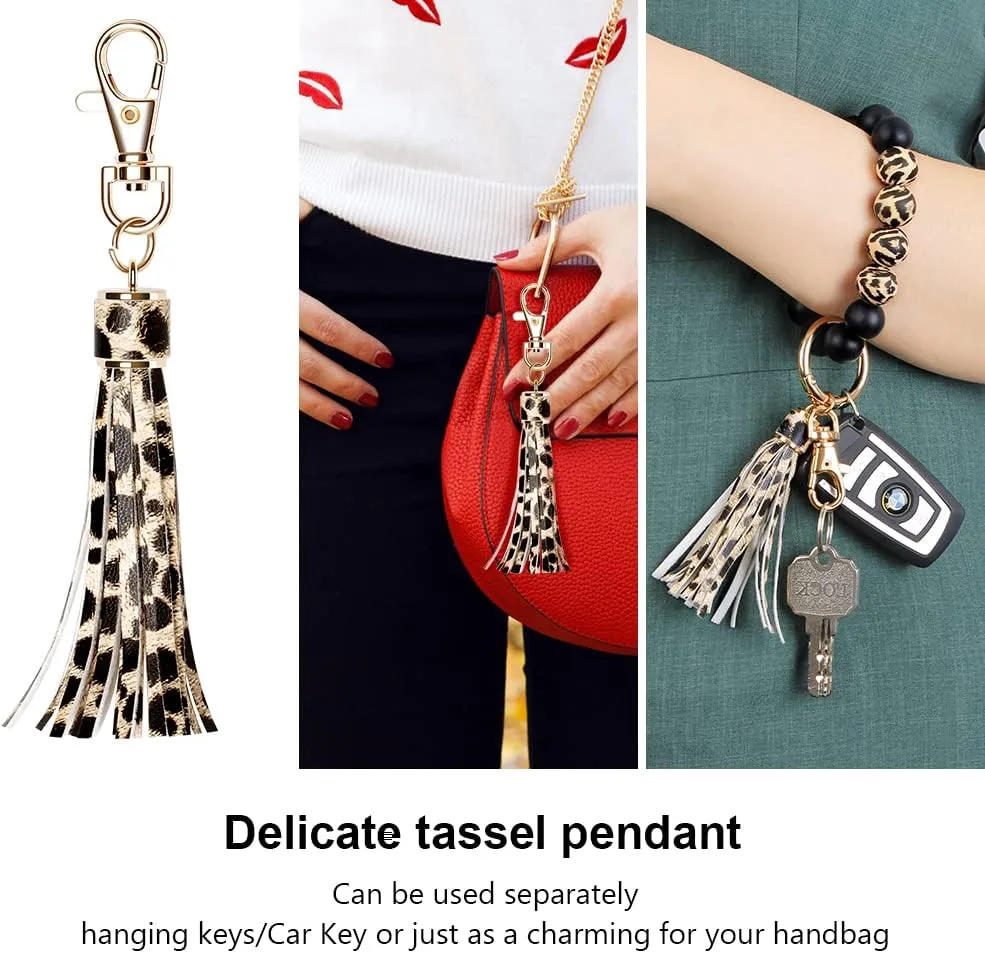 UpUDo Keychain Bracelet Wristlet, Silicone Beaded Key Ring Bracelet with Card Wallet, Elastic Keyring Bangle for Womens