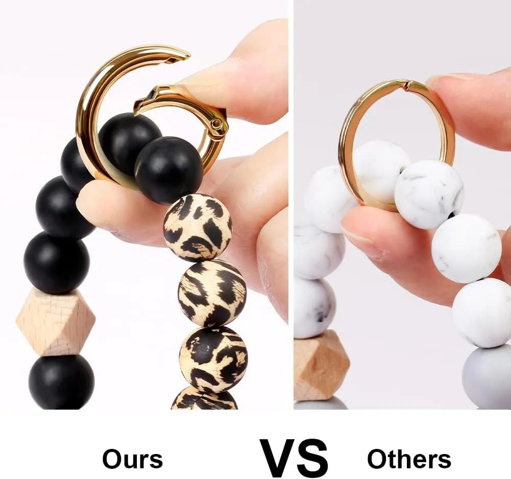 UpUDo Keychain Bracelet Wristlet, Silicone Beaded Key Ring Bracelet with Card Wallet, Elastic Keyring Bangle for Womens
