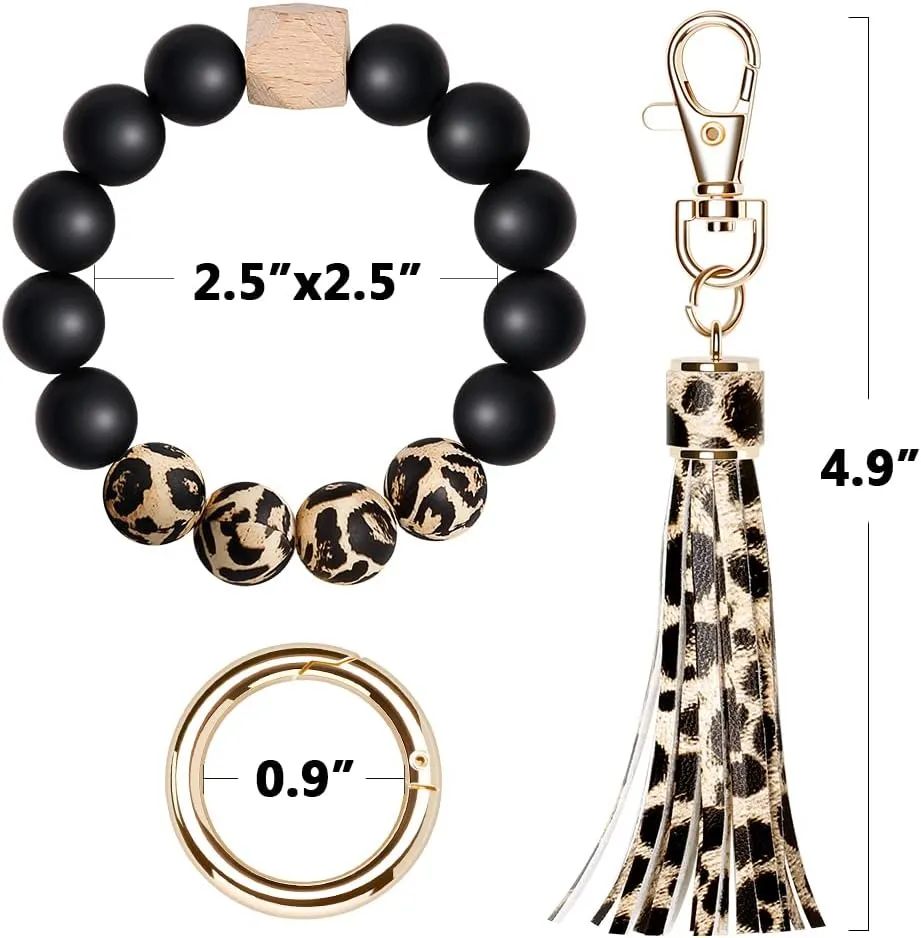 UpUDo Keychain Bracelet Wristlet, Silicone Beaded Key Ring Bracelet with Card Wallet, Elastic Keyring Bangle for Womens
