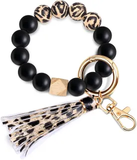 UpUDo Keychain Bracelet Wristlet, Silicone Beaded Key Ring Bracelet with Card Wallet, Elastic Keyring Bangle for Womens