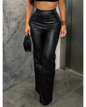 Vegan Leather High-Waist Wide Leg Pants