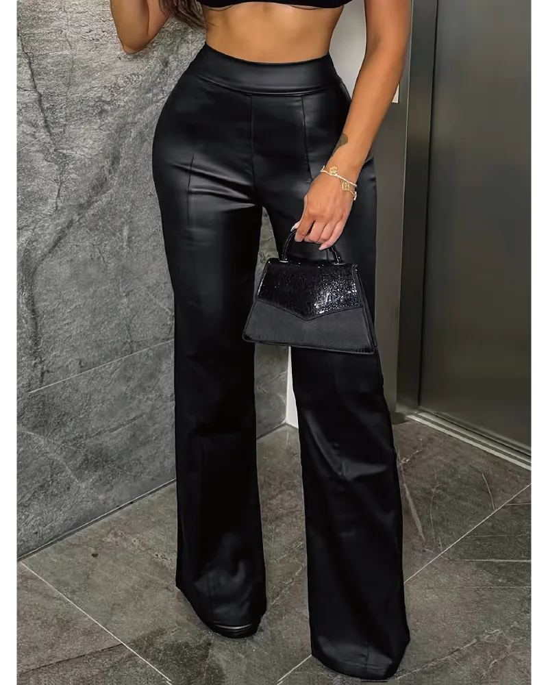 Vegan Leather High-Waist Wide Leg Pants