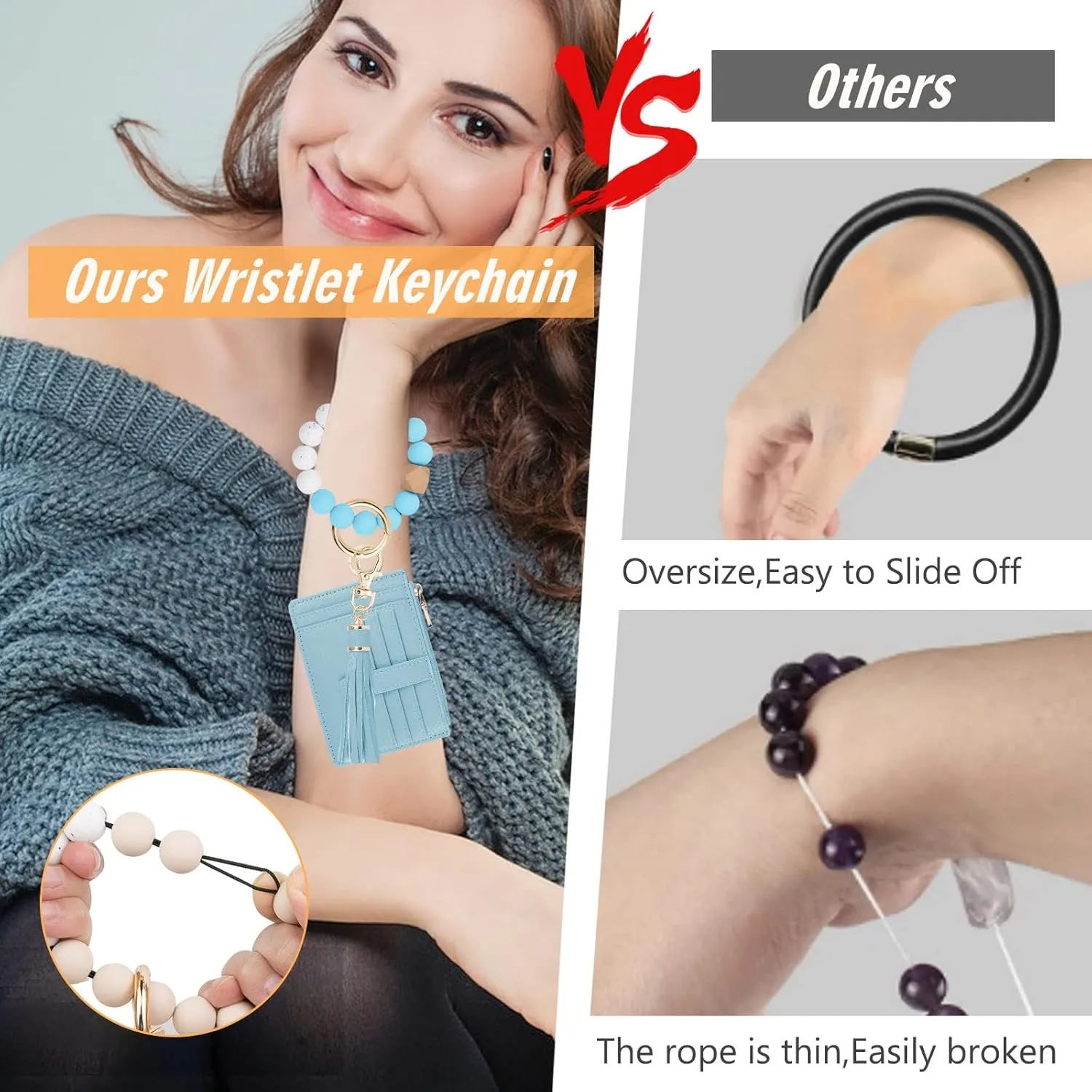 Wallet Keychain Wristlet for Women,Slim RFID Credit Card Holder Purse Tassel Keychain Bangle Key Ring for Men Women