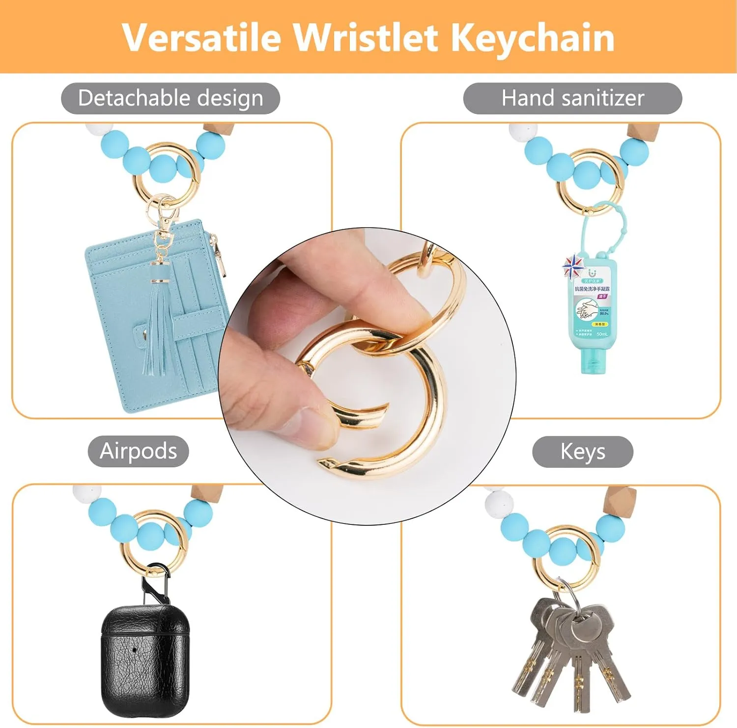 Wallet Keychain Wristlet for Women,Slim RFID Credit Card Holder Purse Tassel Keychain Bangle Key Ring for Men Women