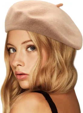 Wheebo Wool Beret Hat,Solid Color French Style Winter Warm Cap for Women Girls Lady
