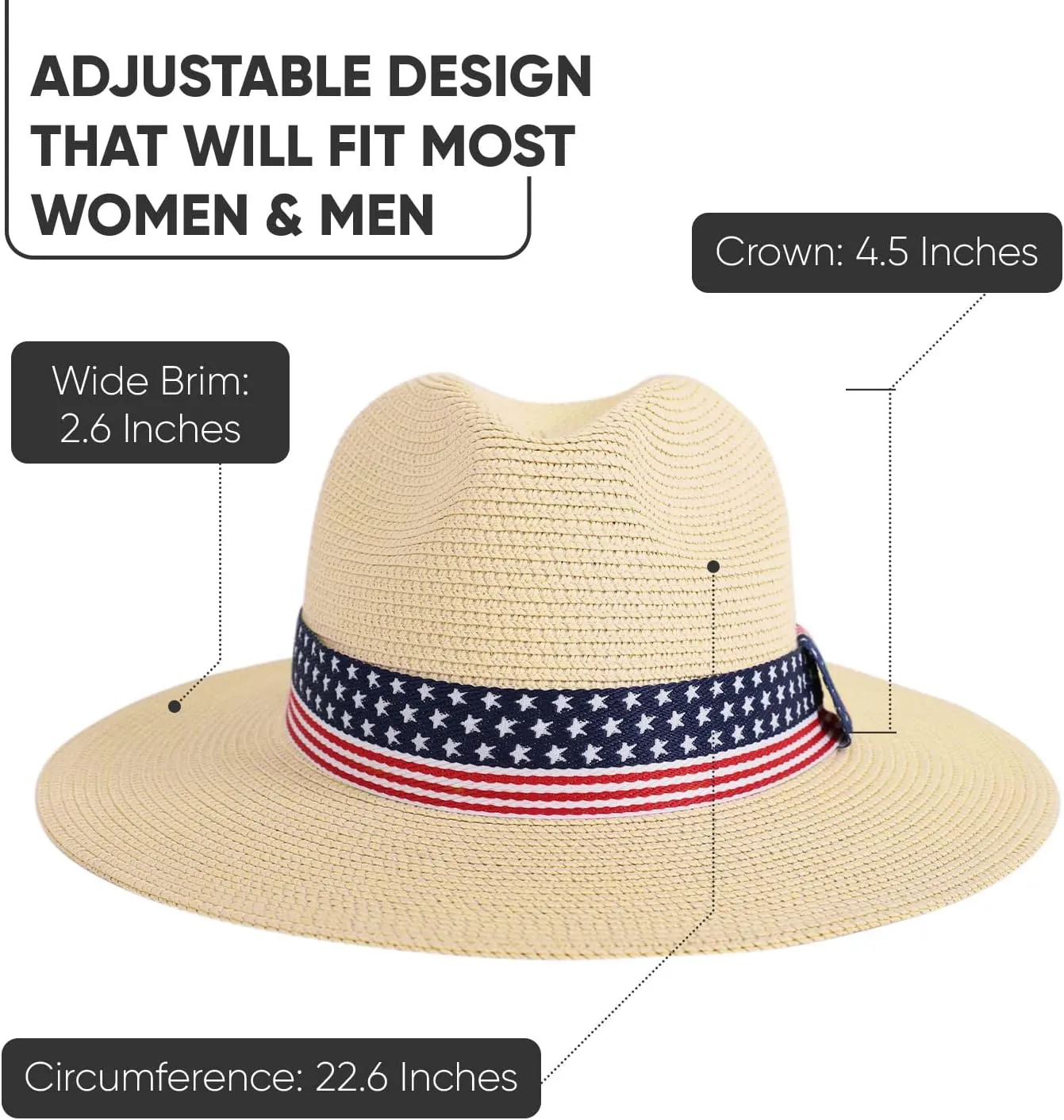 Wide Brim Straw Panama Hat - Stylish Lightweight, Breathable Men's & Women's Fedoras Provide Excellent UV Protection
