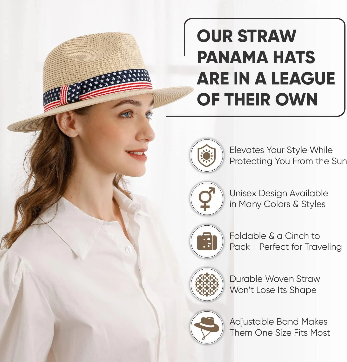 Wide Brim Straw Panama Hat - Stylish Lightweight, Breathable Men's & Women's Fedoras Provide Excellent UV Protection