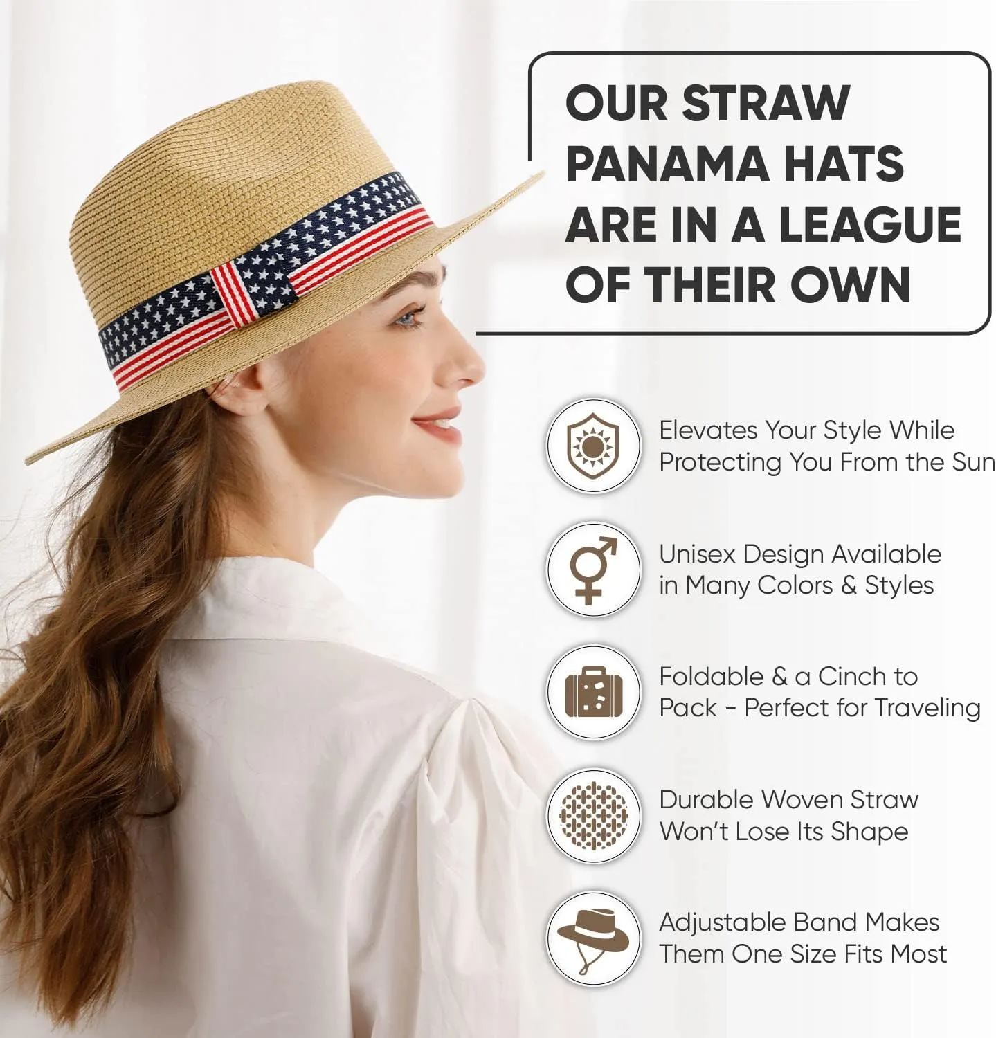 Wide Brim Straw Panama Hat - Stylish Lightweight, Breathable Men's & Women's Fedoras Provide Excellent UV Protection