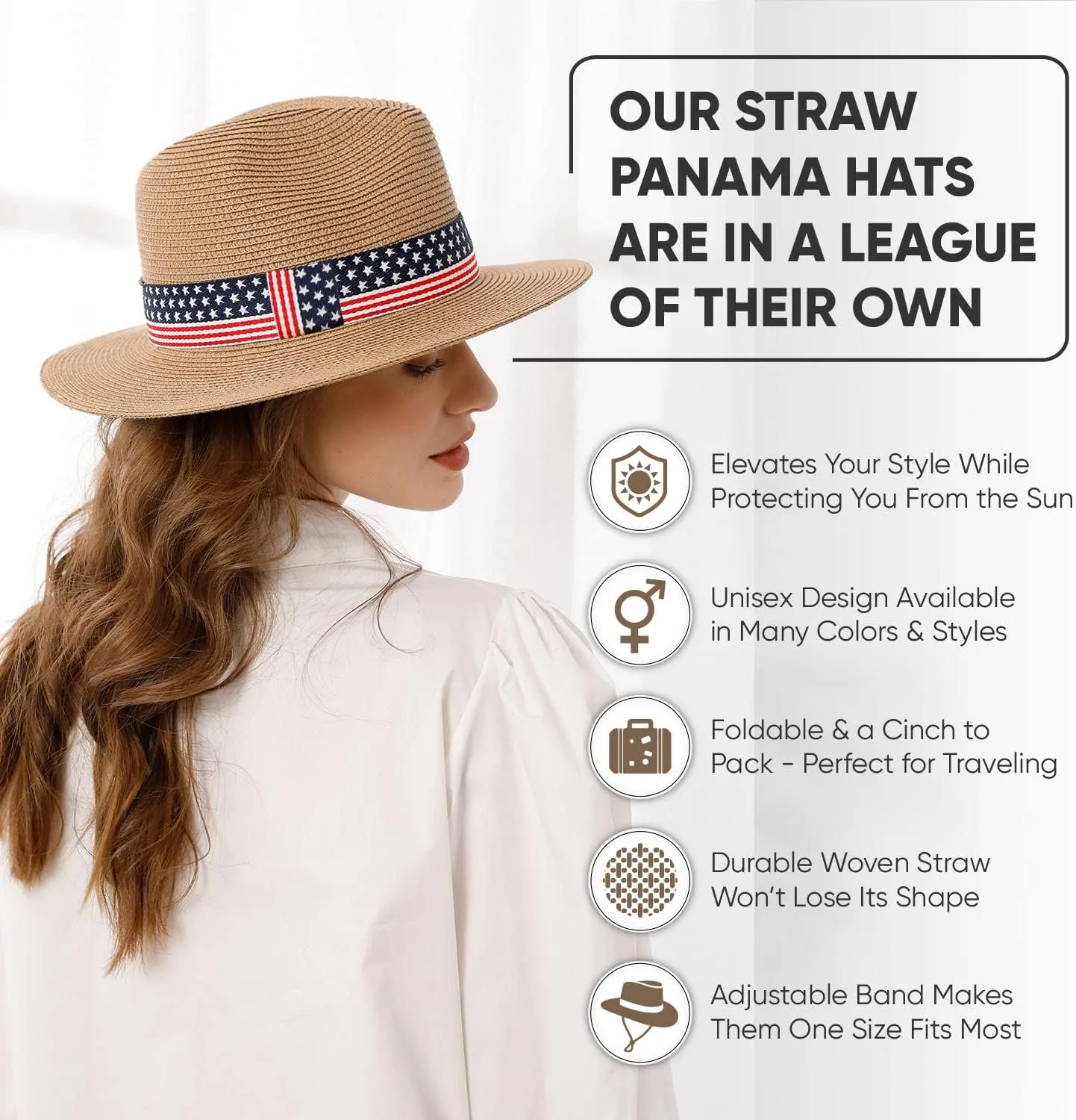Wide Brim Straw Panama Hat - Stylish Lightweight, Breathable Men's & Women's Fedoras Provide Excellent UV Protection