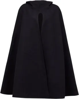 Women Black Wool Hooded Split Front Poncho Cape