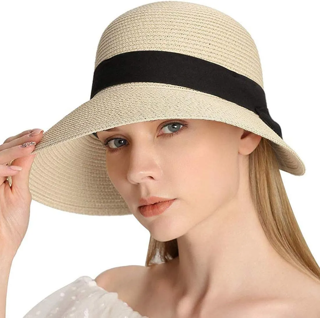 Women's Sun Hat Wide Brim Foldable Straw Hats Summer Travel Beach Cap