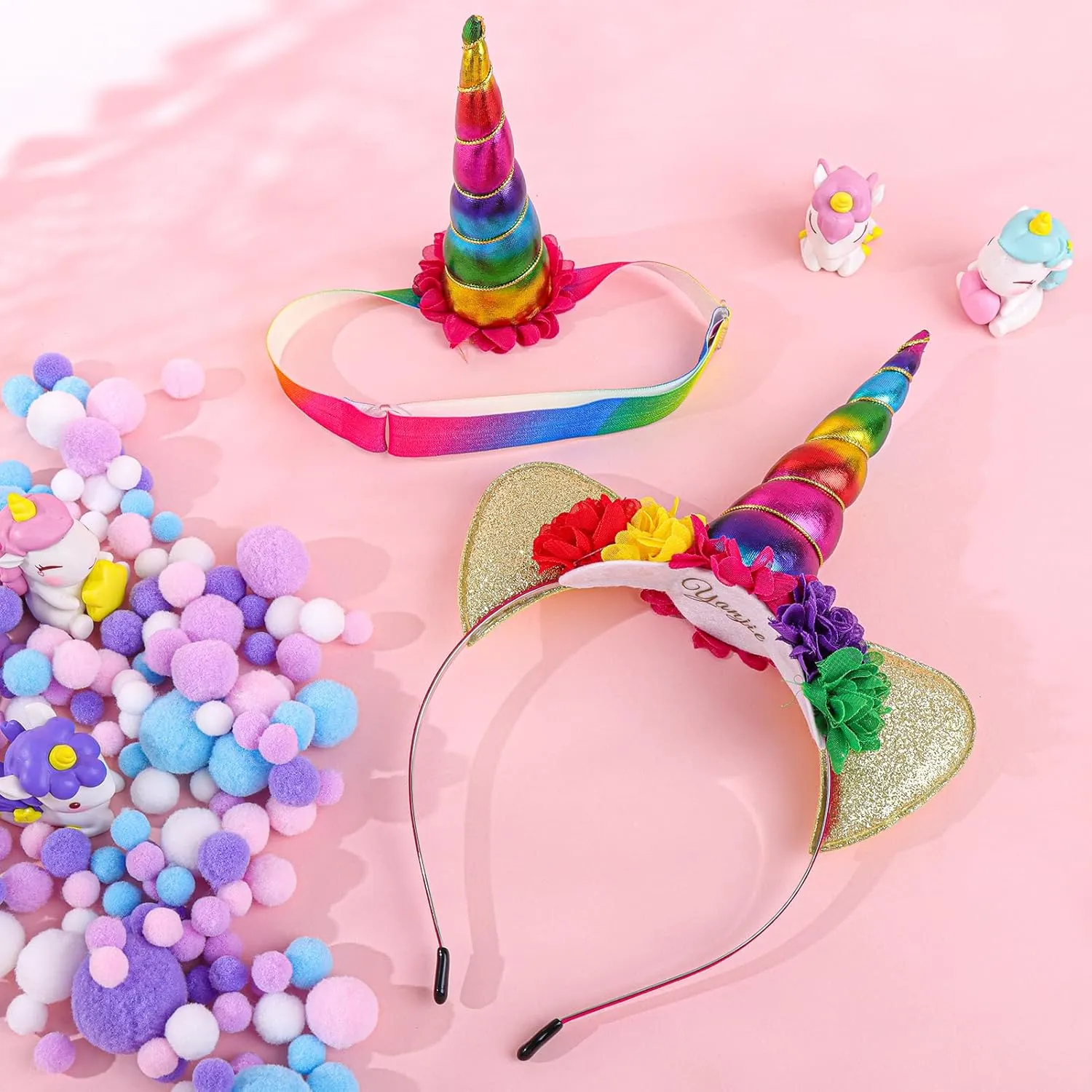 YanJie Shiny Unicorn Horn Ears Flower Headband Cosplay Costume