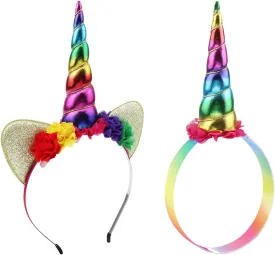 YanJie Shiny Unicorn Horn Ears Flower Headband Cosplay Costume