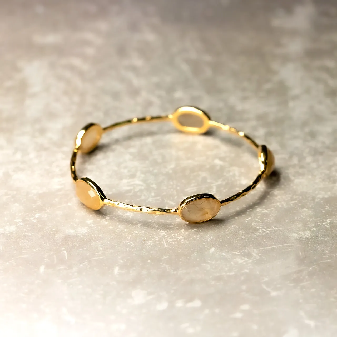 Yellow Gold Vermeil & Rutilated Quartz Five Stone Bangle